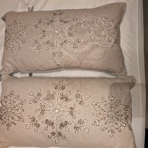 Set of two snowflake beaded decorative pillows